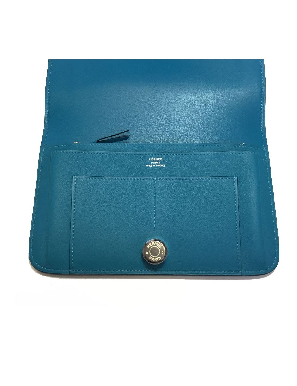 Portefeuille Dogon Duo HERMES grand modèle en veau swift turquoise