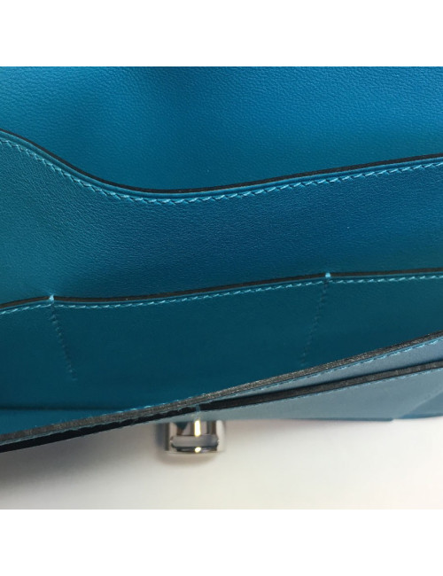 Portefeuille Dogon Duo HERMES grand modèle en veau swift turquoise