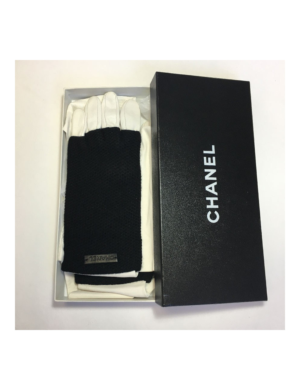 Gants longs cachemire et cuir blanc CHANEL T7,5