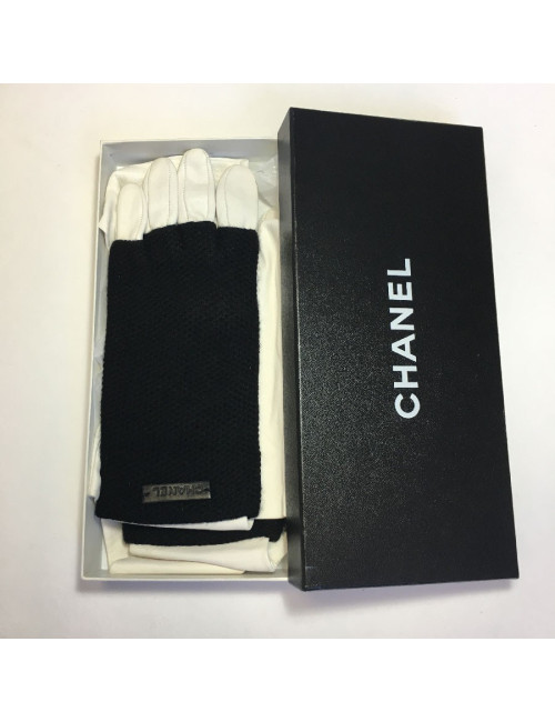 Gants longs cachemire et cuir blanc CHANEL T