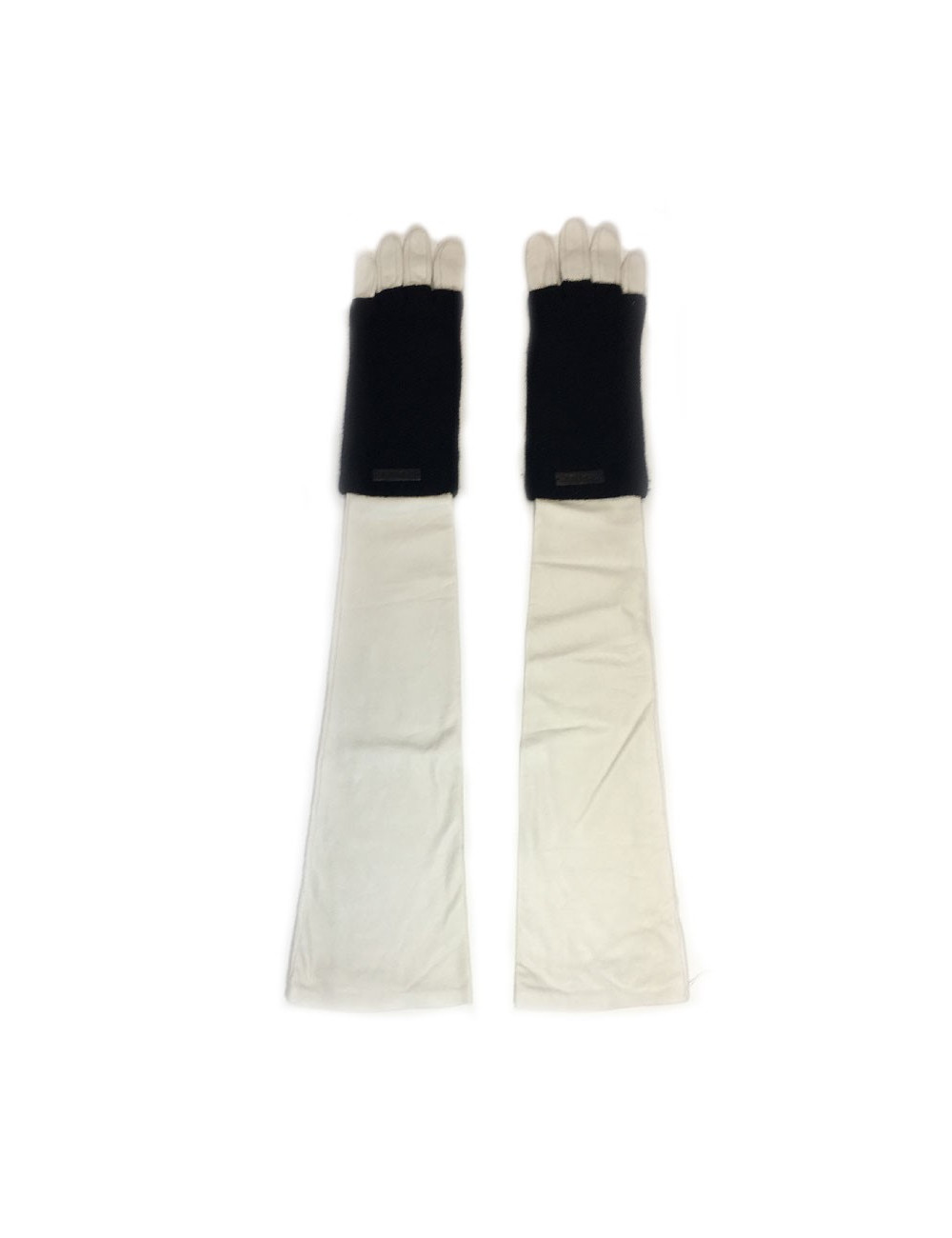 CHANEL long gloves in white leather and black cashmere size 7.5