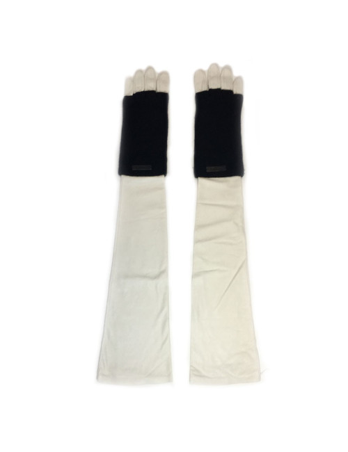 CHANEL long gloves in white leather and black cashmere size 7.5