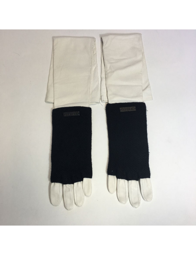 Gants longs cachemire et cuir blanc CHANEL T7,5