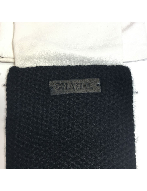 Gants longs cachemire et cuir blanc CHANEL T7,5