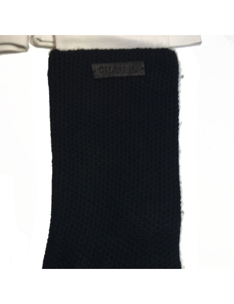 CHANEL long gloves in white leather and black cashmere size 7.5