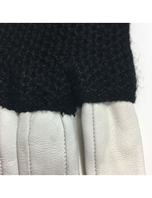 CHANEL long gloves in white leather and black cashmere size 7.5