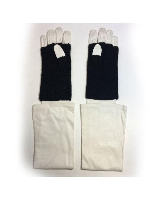 CHANEL long gloves in white leather and black cashmere size 7.5