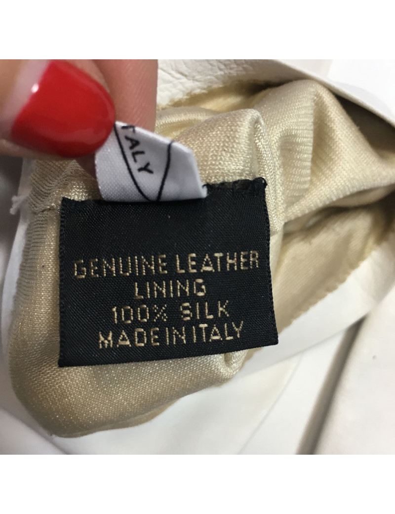 CHANEL long gloves in white leather and black cashmere size 7.5