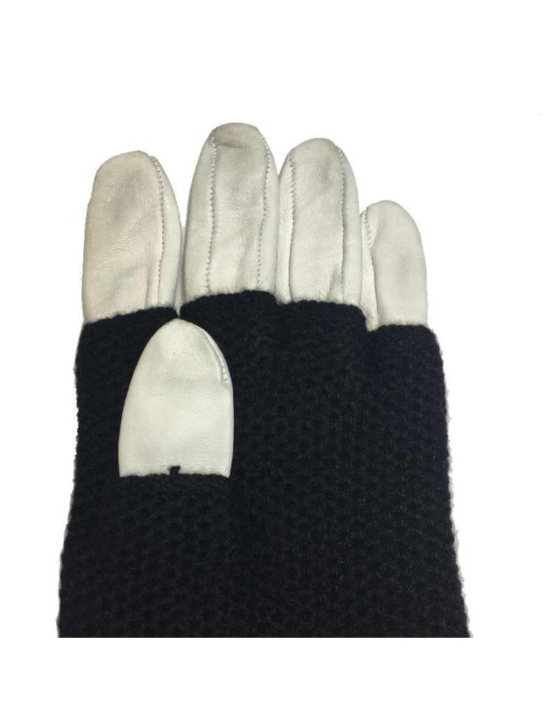 CHANEL long gloves in white leather and black cashmere size 7.5