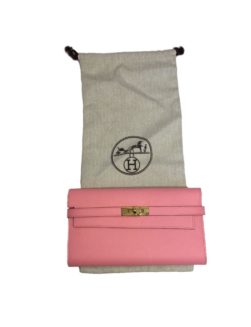 portefeuille Kelly HERMES rose confetti