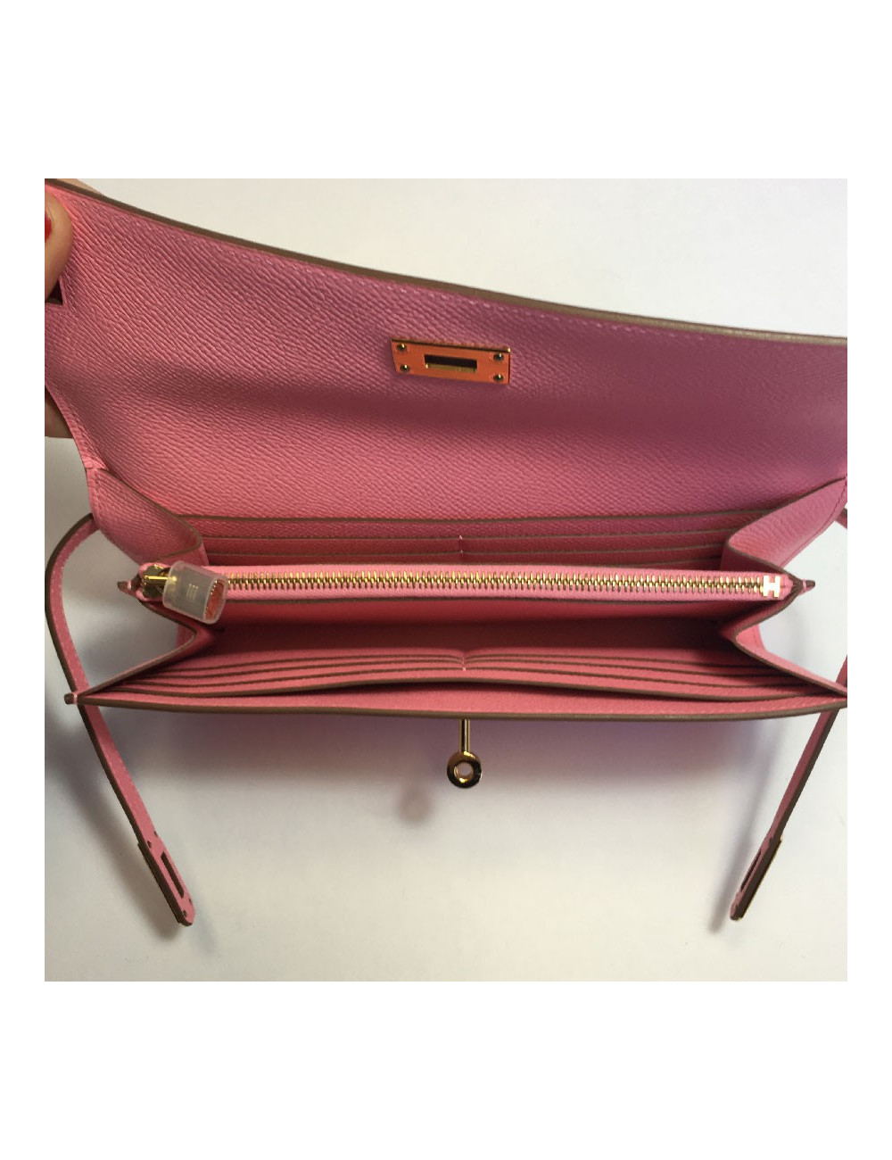 HERMES Kelly Wallet in confetti pink leather