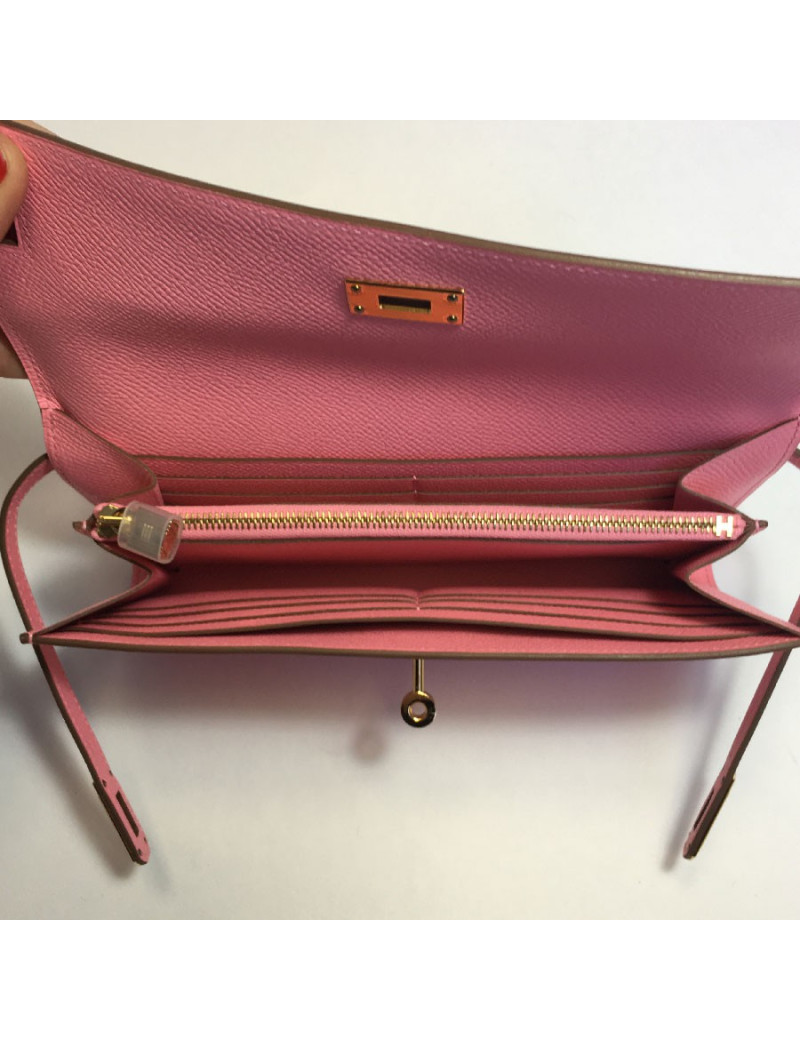 xxx Portefeuille Kelly HERMES en veau epsom rose confetti