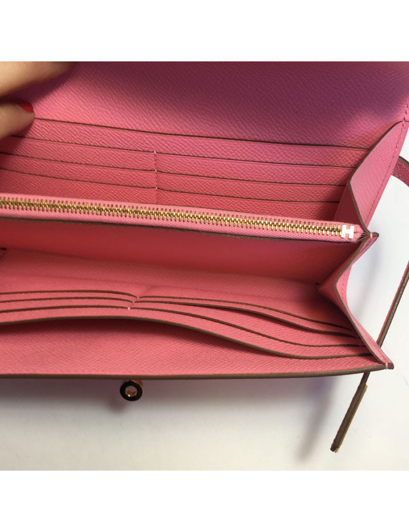 HERMES Kelly Wallet in confetti pink leather