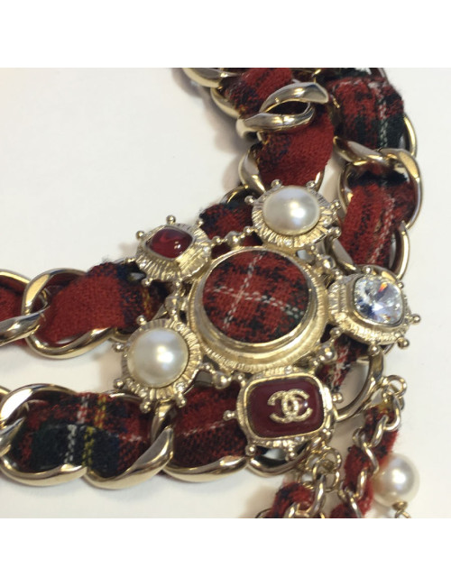 Sautoir CHANEL "Paris-Edimbourg" en tweed rouge