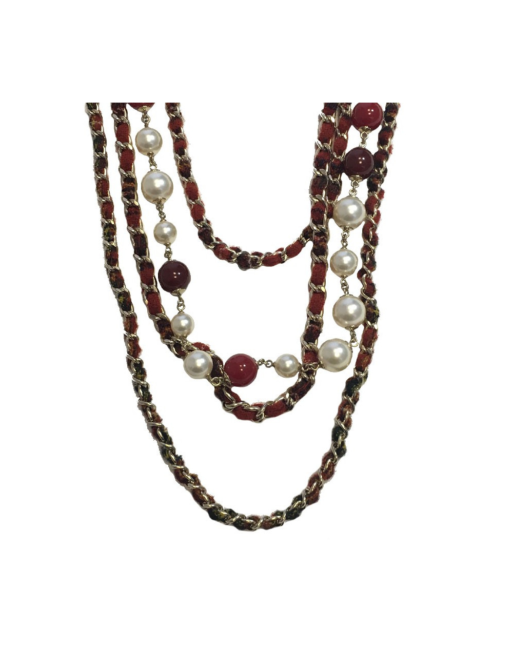 Sautoir CHANEL "Paris-Edimbourg" en tweed rouge