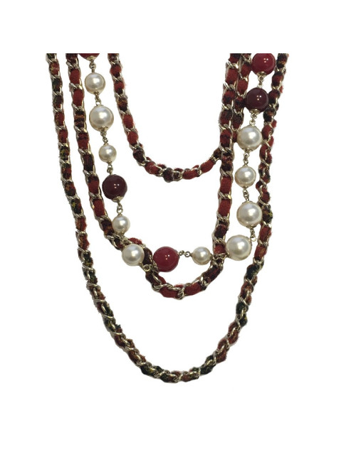 Sautoir CHANEL "Paris-Edimbourg" en tweed rouge