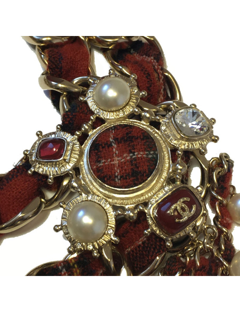 Sautoir CHANEL "Paris-Edimbourg" en tweed rouge