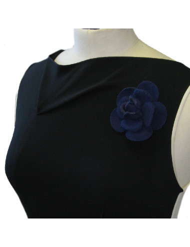 CHANEL camellia brooch in dark blue fabric 2
