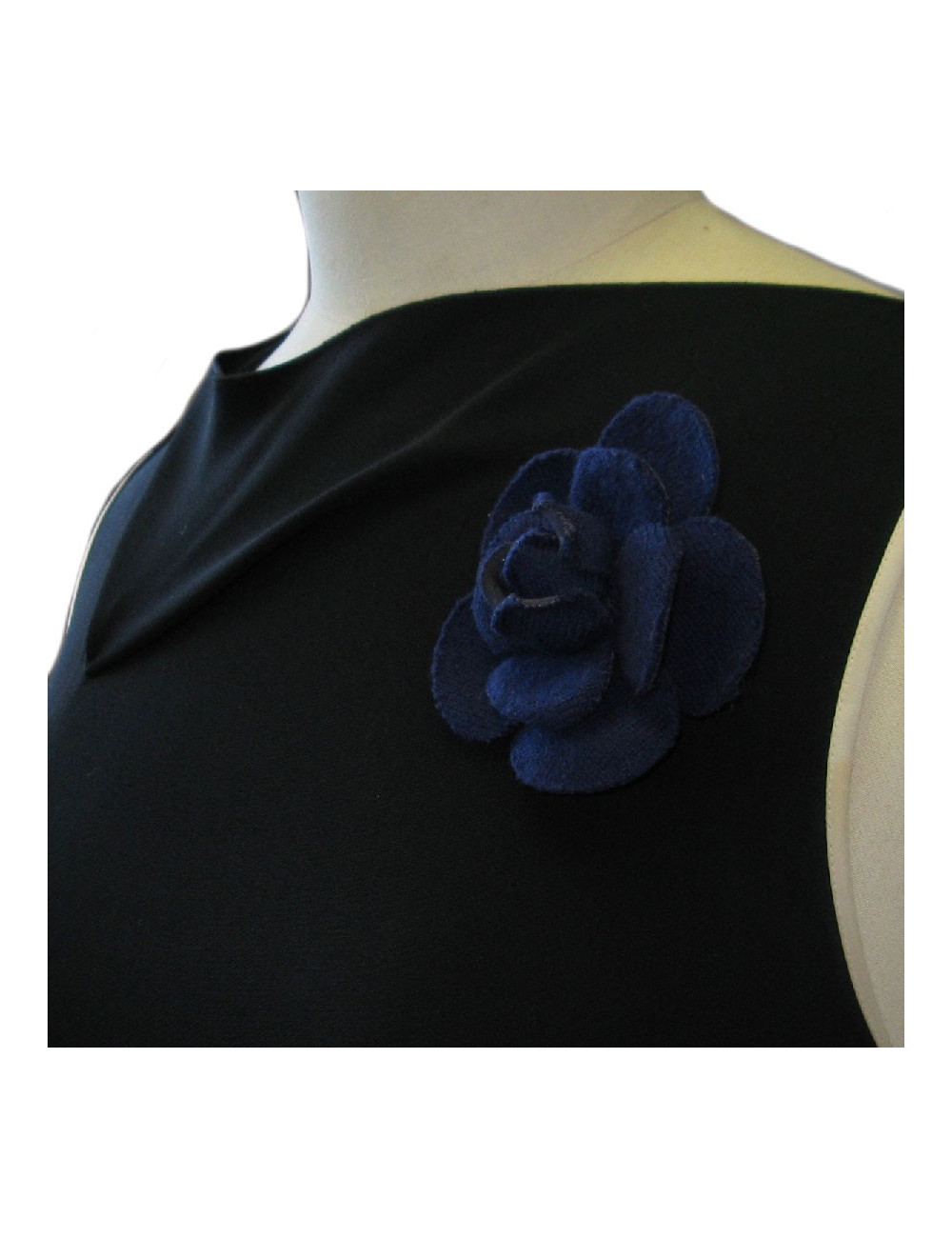 CHANEL camellia brooch in dark blue fabric