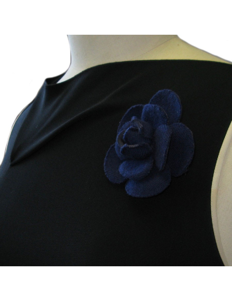 CHANEL camellia brooch in dark blue fabric