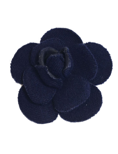 CHANEL camellia brooch in dark blue fabric