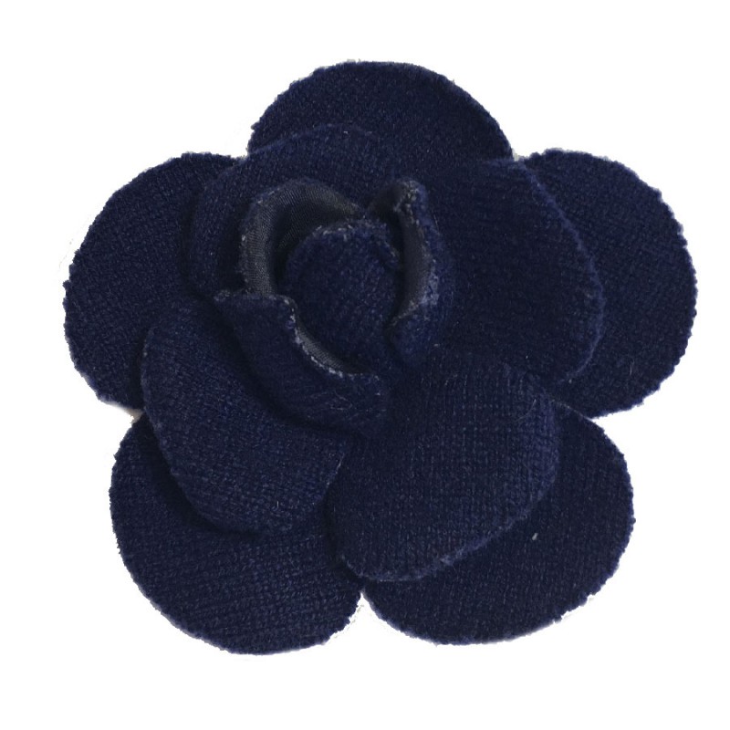 CHANEL camellia brooch in dark blue fabric - VALOIS VINTAGE PARIS