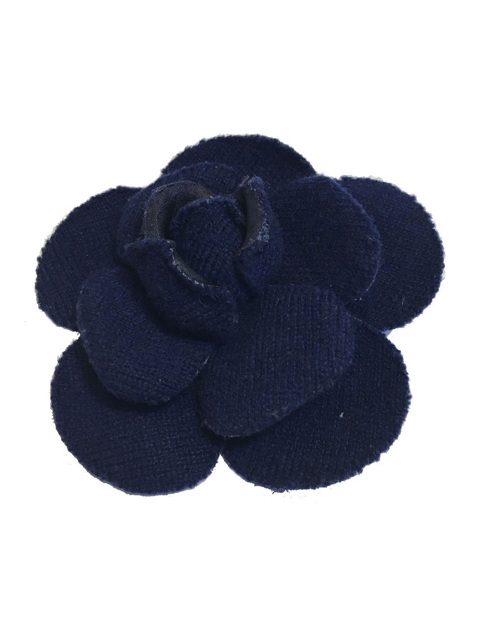 CHANEL camellia brooch in dark blue fabric