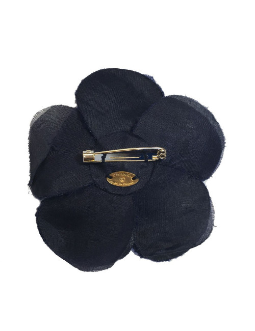 CHANEL camellia brooch in dark blue fabric