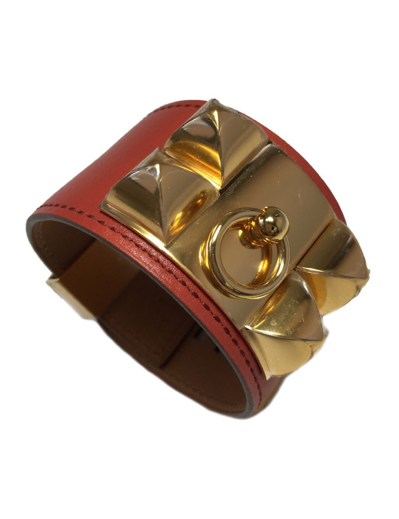 xxx Manchette HERMES CDC collier de chien en veau tadelakt sanguine