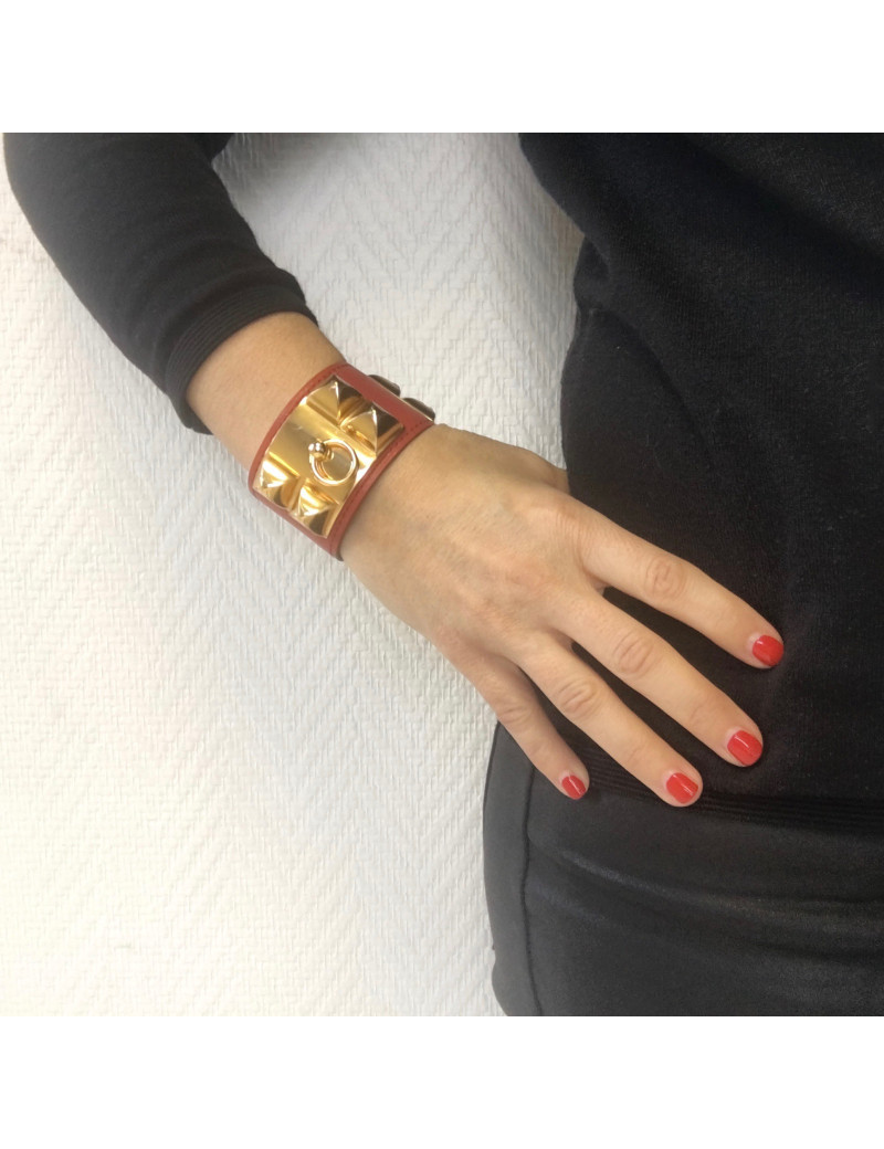 xxx Manchette HERMES CDC collier de chien en veau tadelakt sanguine