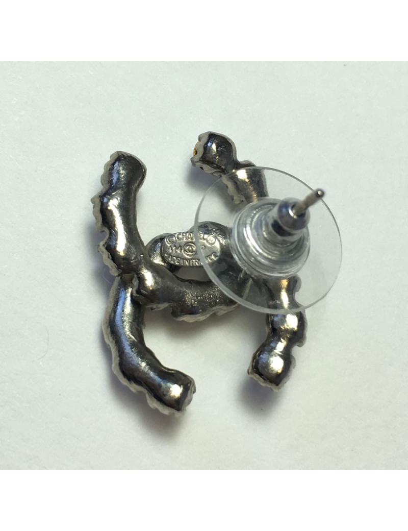 Boucles d'oreilles clous CHANEL CC strass