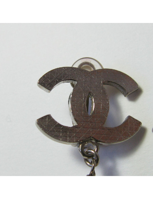 CHANEL CC clip-on earrings in silver metal and pearl
