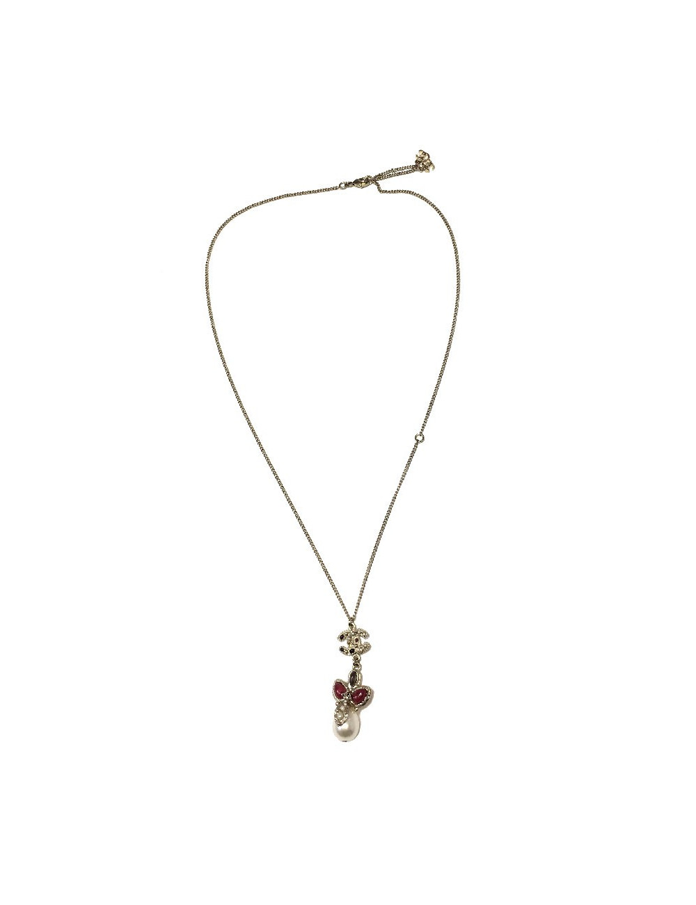 CHANEL pendant necklace in gilded metal and molten glass