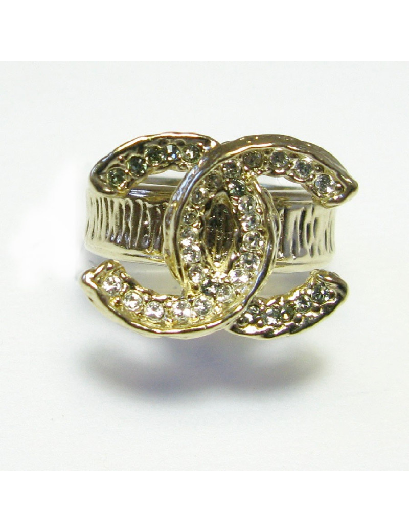 Bague CHANEL CC T54 en métal doré et strass
