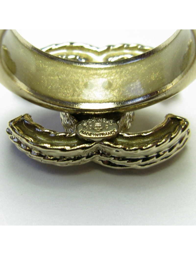 CHANEL CC ring 54FR in gilded metal set with rhinestones 