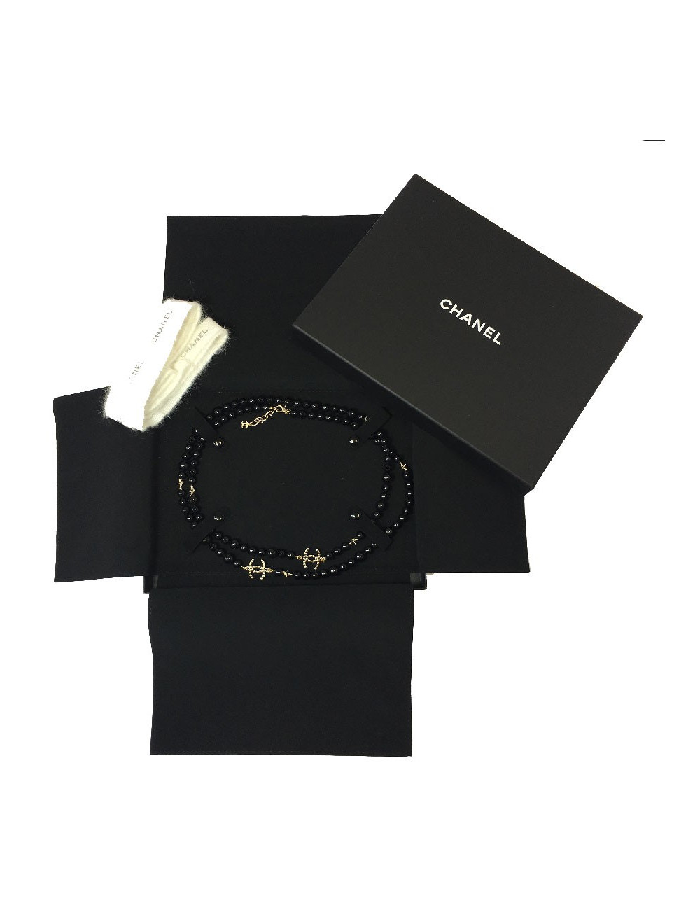 Sautoir CHANEL perles noires