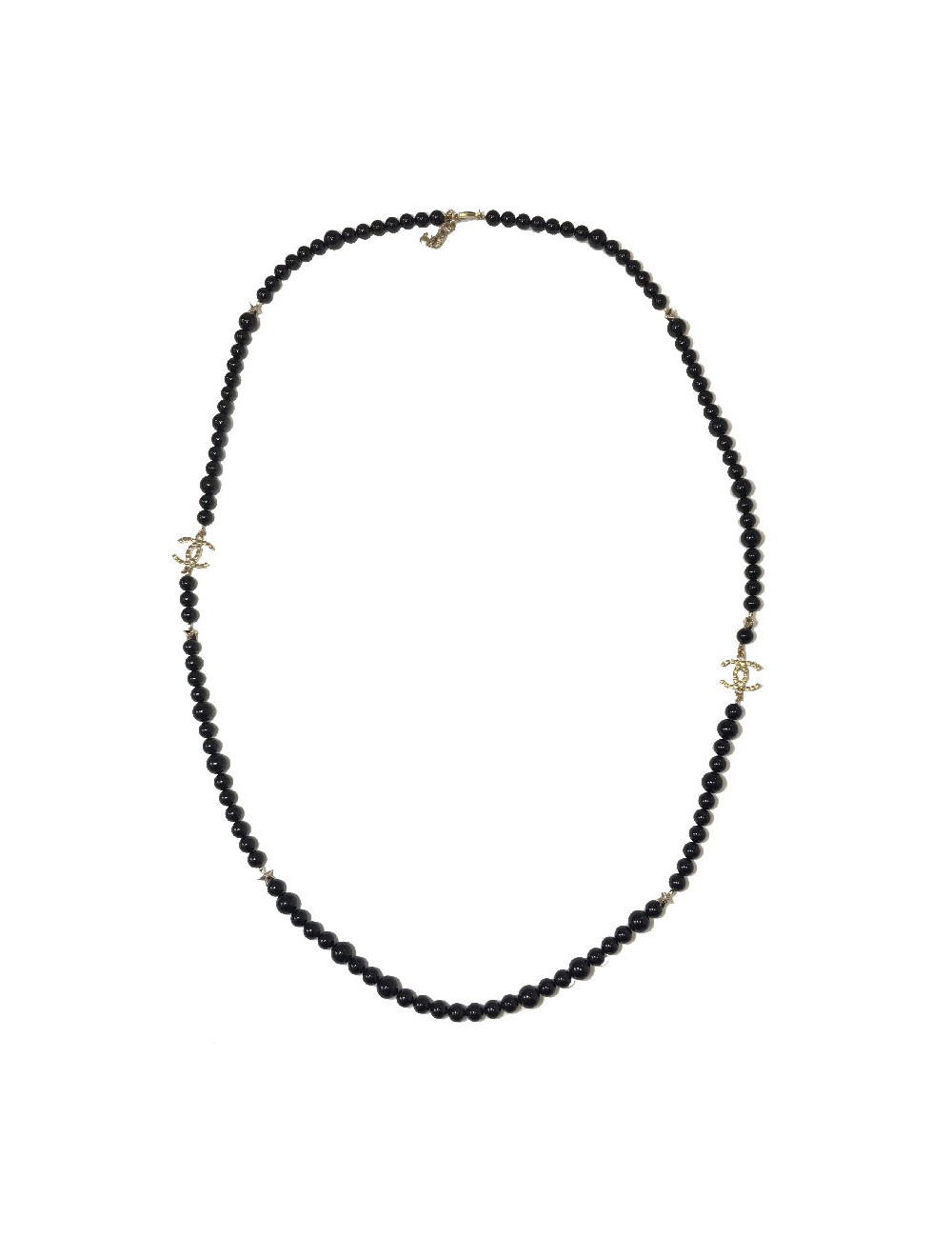 Sautoir CHANEL perles noires et CC dorés