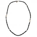 CHANEL Long necklace in black pearls, golden CC and stars