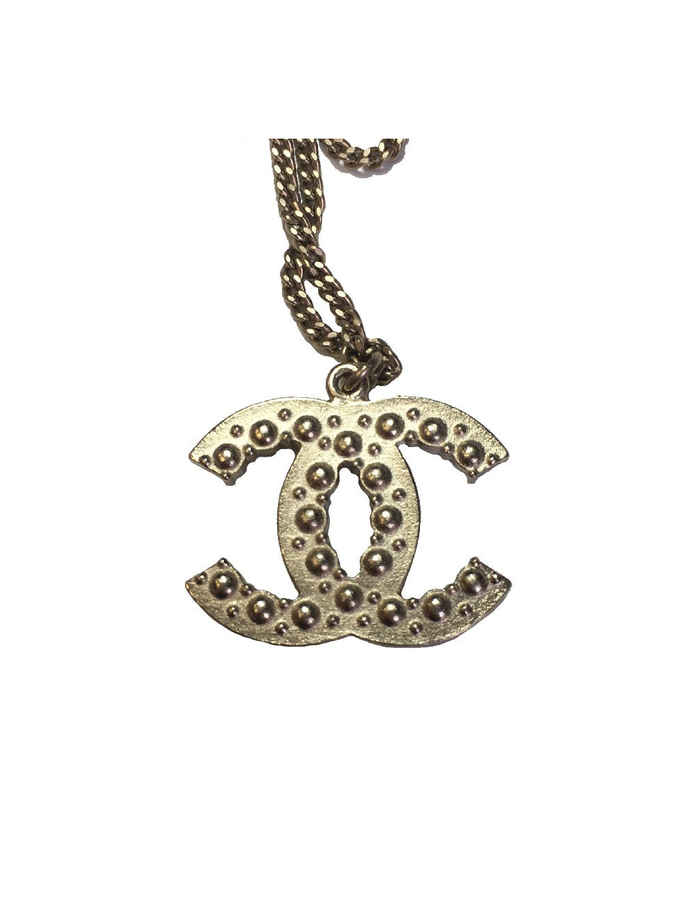 Collier CHANEL CC en métal doré serti de perles nacrées