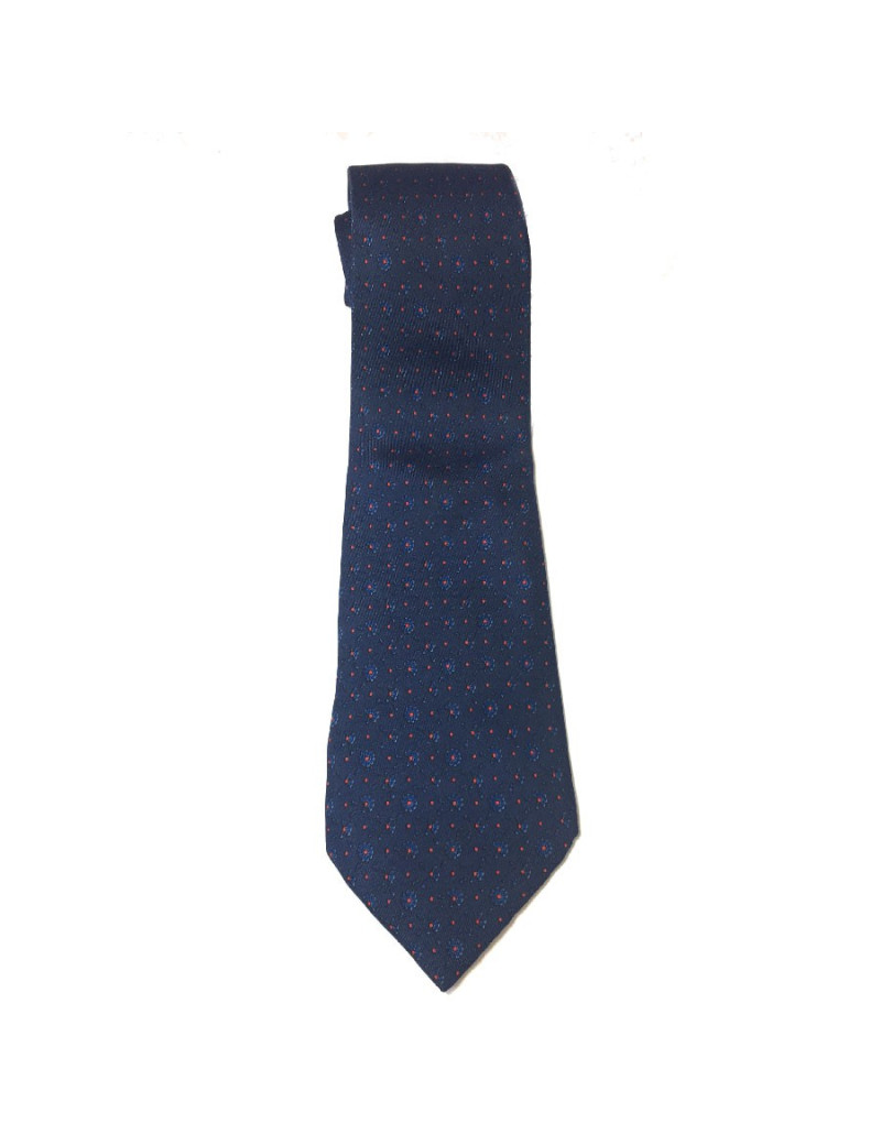 HERMES tie in dark blue printed silk