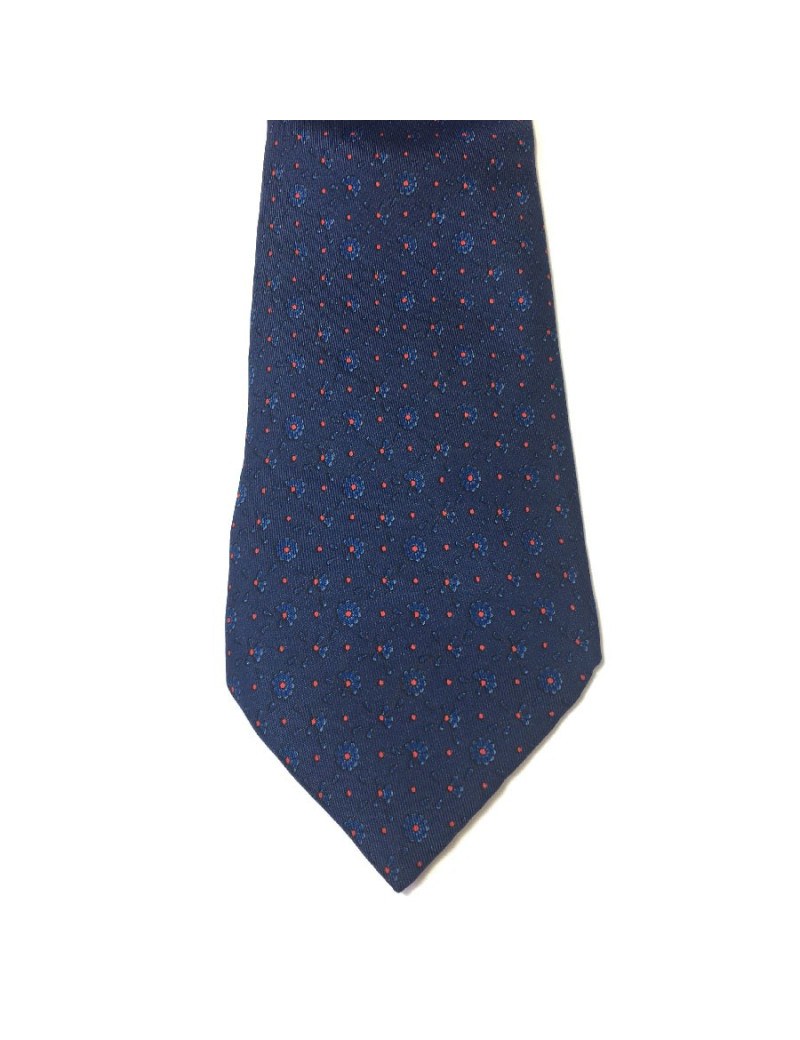 HERMES tie in dark blue printed silk