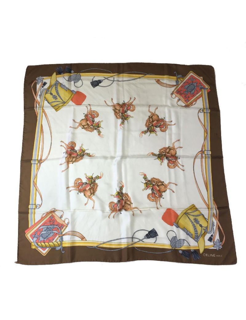 Carré CELINE soie marron et blanche