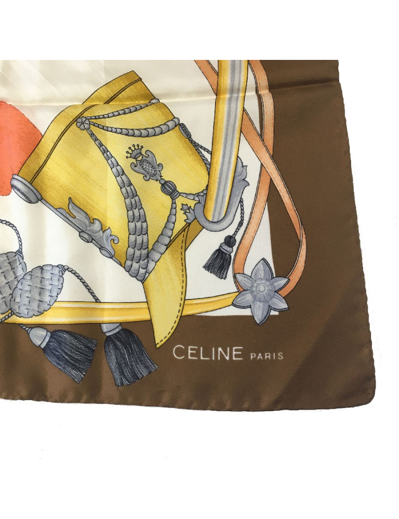 Carré CELINE soie marron et blanche