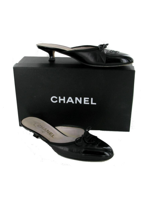 Mules CHANEL T36 cuir et vernis noir