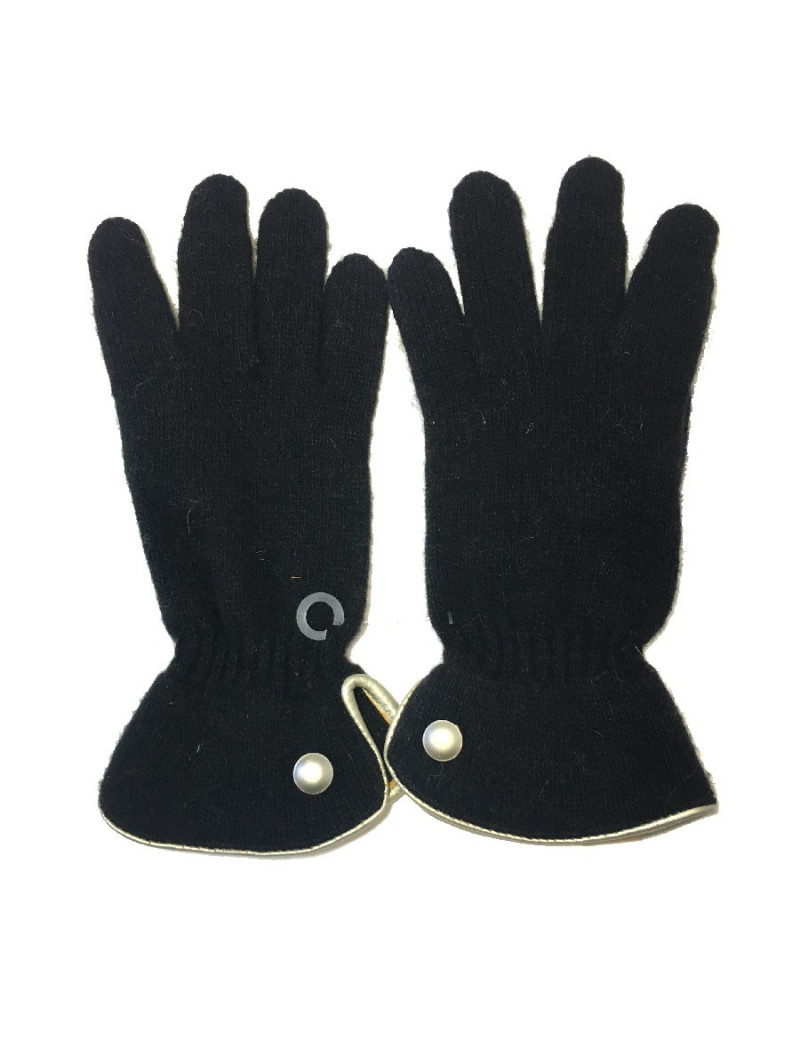 Gants MURIEL en laine noir et cuir doré