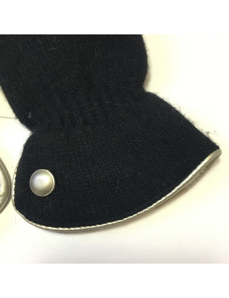 Gants MURIEL en laine noir et cuir doré