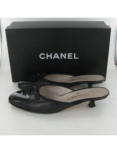 Mules CHANEL T36 cuir et vernis noir