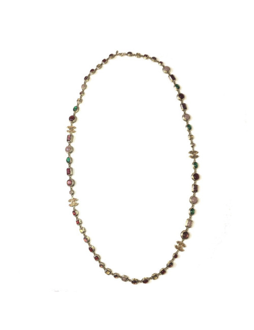 Sautoir CHANEL en métal doré et cabochons en résine multicolore