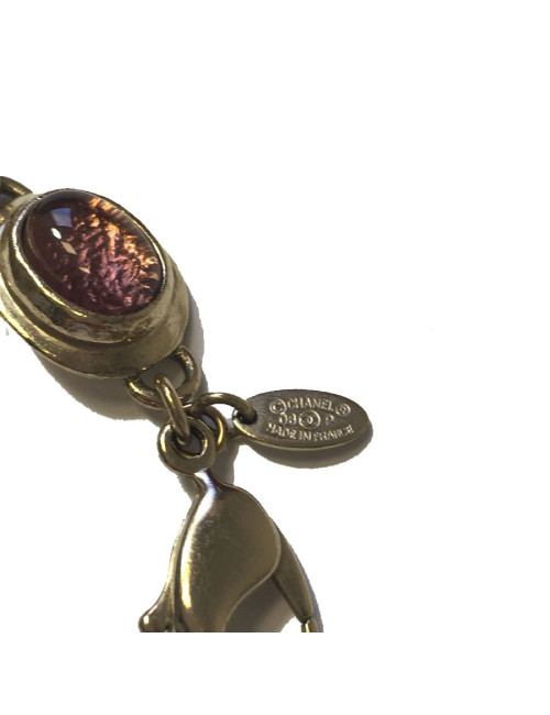 Sautoir CHANEL en métal doré et cabochons en résine multicolore