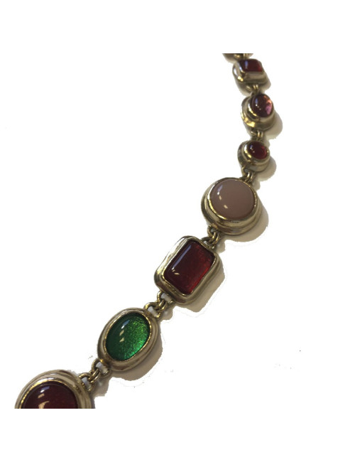 Sautoir CHANEL en métal doré et cabochons en résine multicolore